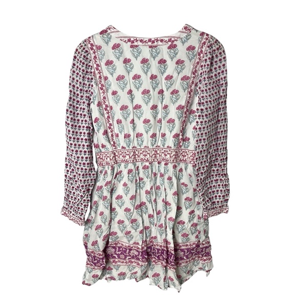 Haute Hippie Floral Long Sleeve Mini Dress Size Small White Pink Boho Cottage - Picture 5 of 6